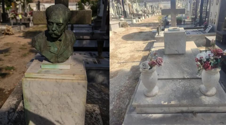 Copertina di Sassari, rubato il busto in bronzo di Enrico Costa dal cimitero monumentale